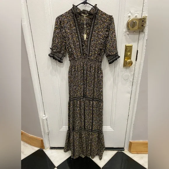 knee length dresses for ladies Baltic Born Womens Montaigne Ruffle Maxi Dress | Mulberry Floral